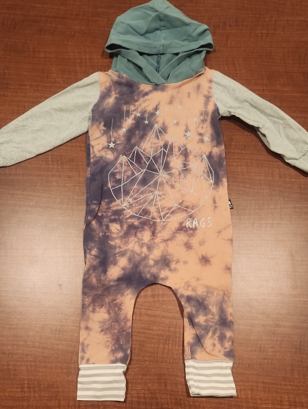 RAGS Kids Tie-Dye Hooded One-Piece Romper Galaxy Star